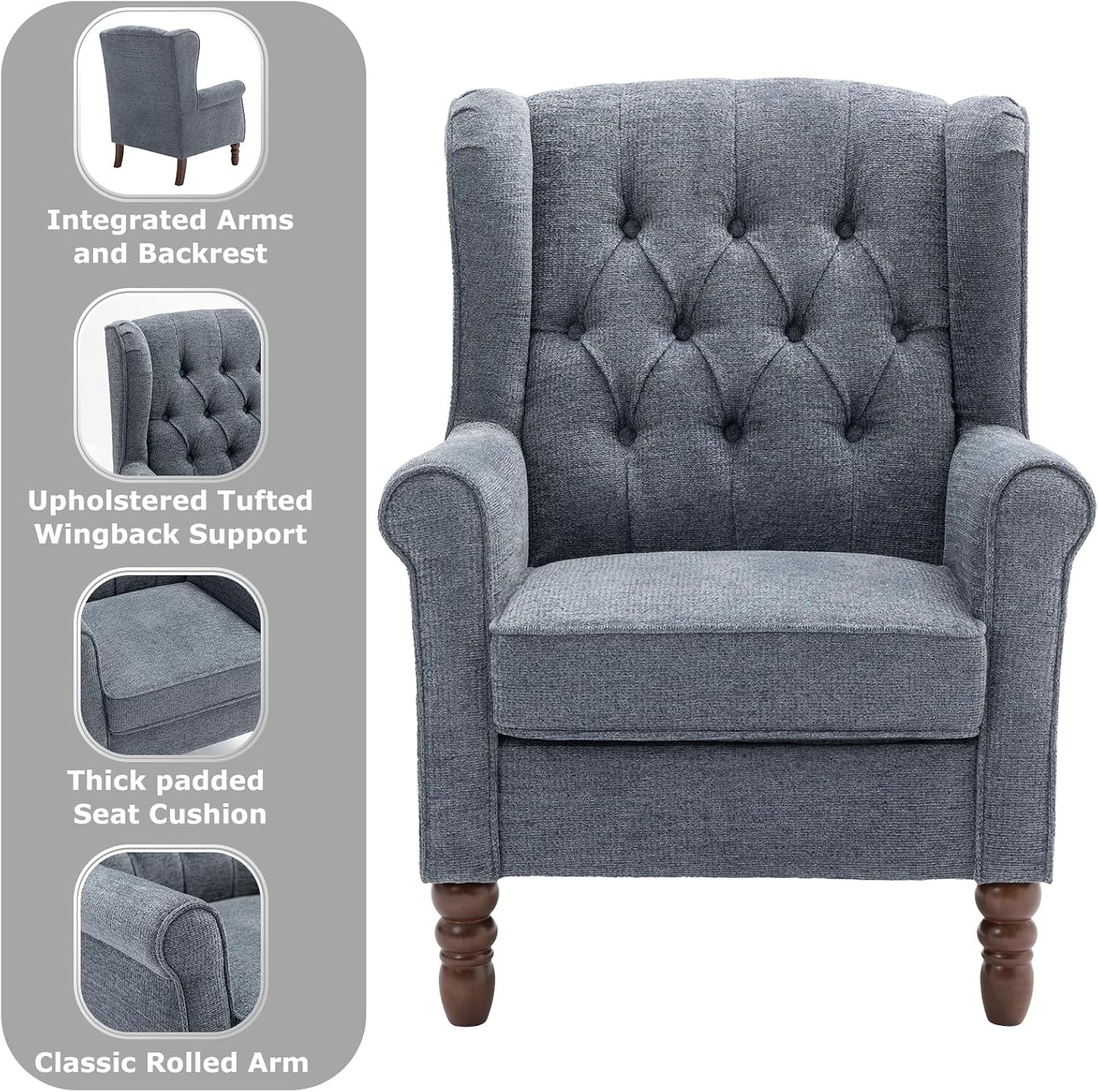 Mid‑Century Modern Wingback Accent Chair – Dark Blue Upholstered Armchair
