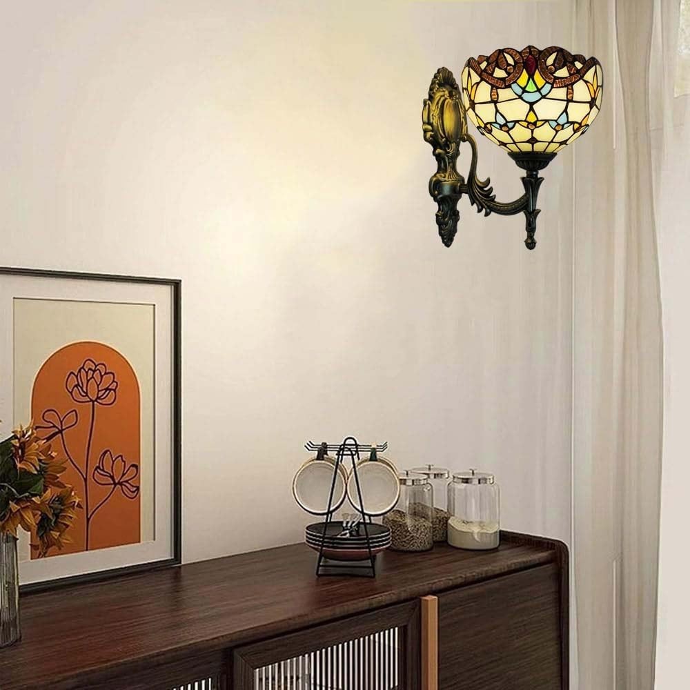 Vintage Wall Light Indoor Lamp with Handcrafted Stained Glass Shade 28cm