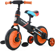 4 in 1 Kids Balance Bike 12" Pedal Tricycle Training Wheels Toddler Bike
