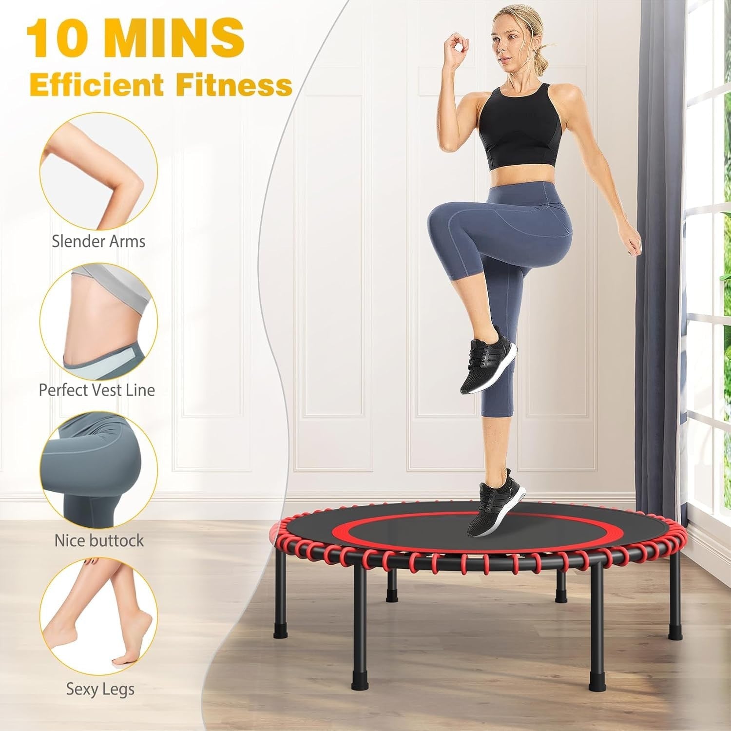 40” Fitness Rebounder Trampoline Quiet Bungee Indoor Outdoor Exercise