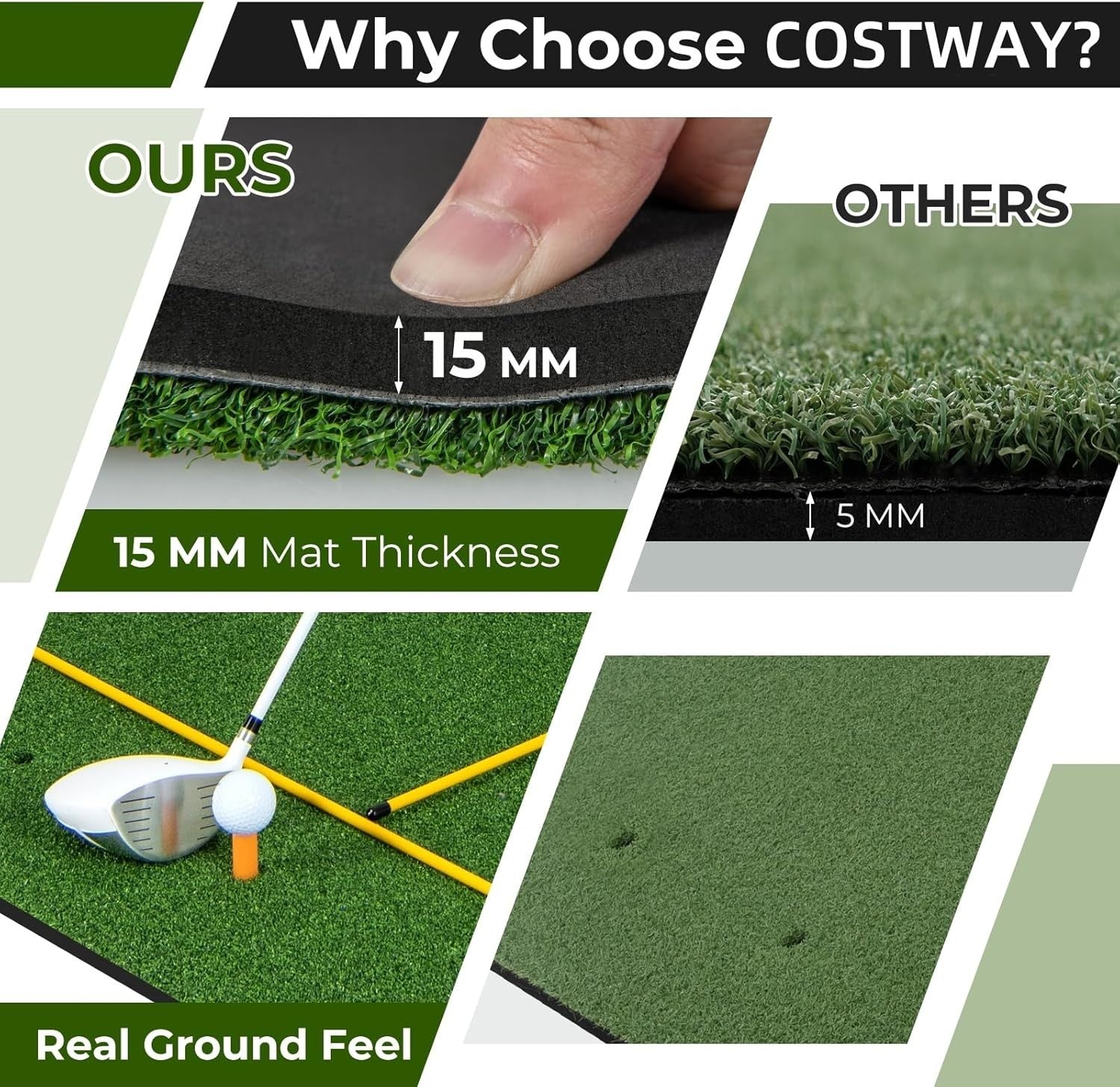 Golf Hitting Mat 5x4ft Practice Turf Alignment Sticks Rubber Tee Indoor