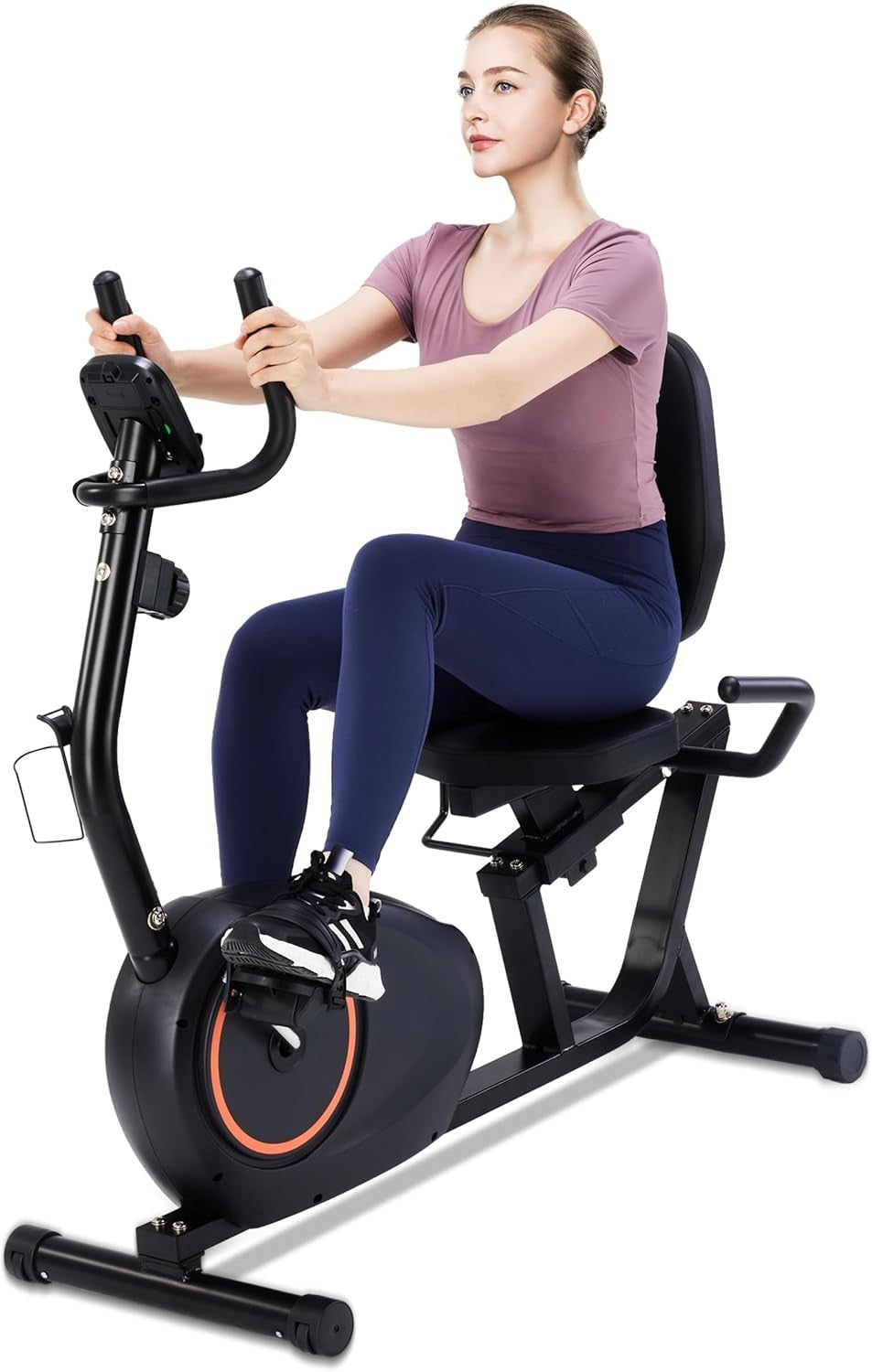 Recumbent Exercise Bike 400LB Capacity Magnetic 16-Level Seat Adjust LCD Pulse