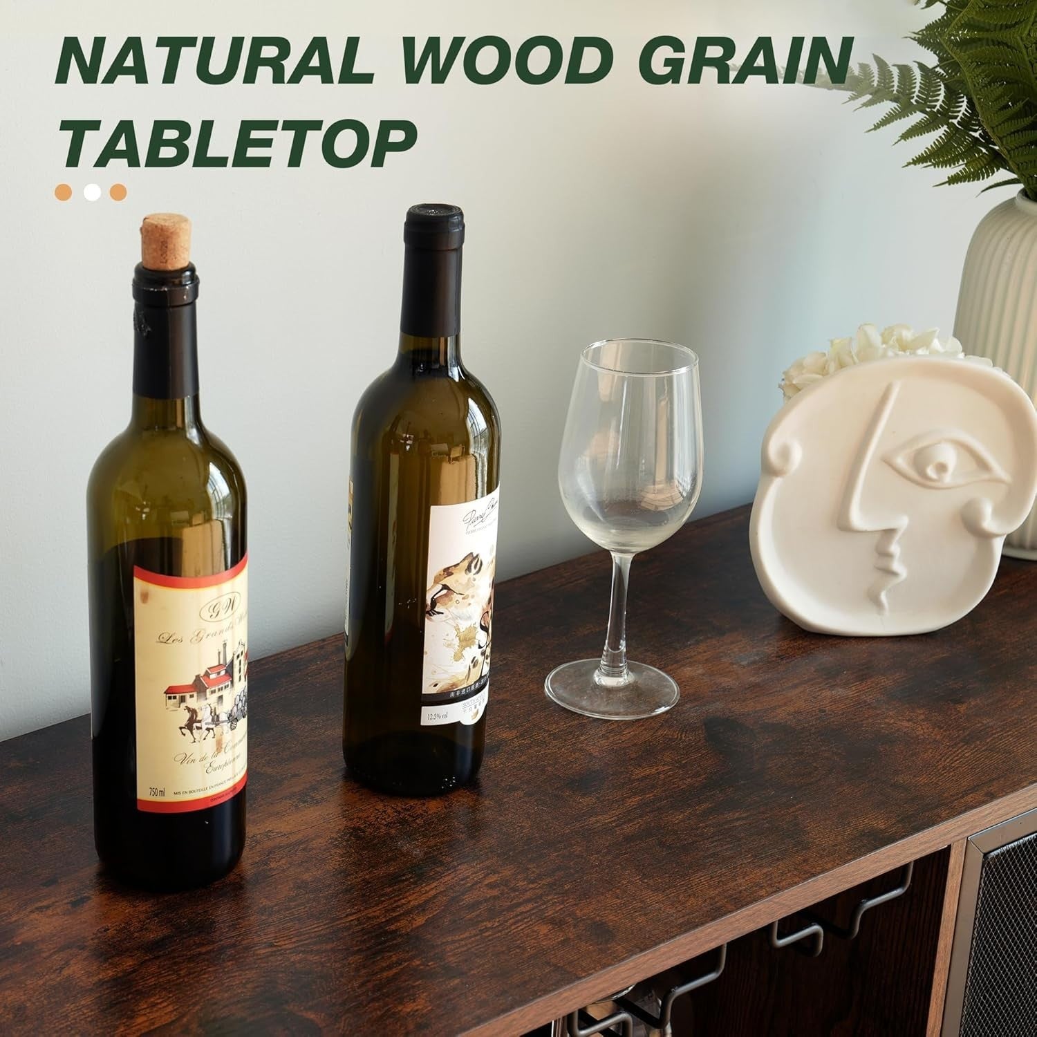 Industrial Wine Bar Cabinet with Glass Holder, Bottle Rack & Storage Sideboard