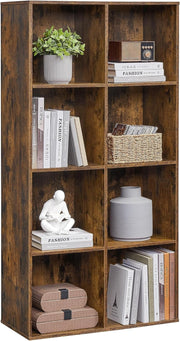 8-Cube Rustic Bookcase | Tall Storage Shelf for Living Room Office Bedroom