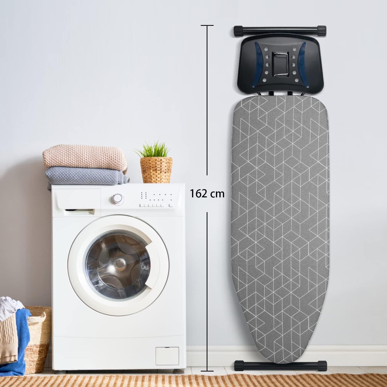 Extra Large Ironing Board 122x43cm Adjustable Height Steam Rest Grey
