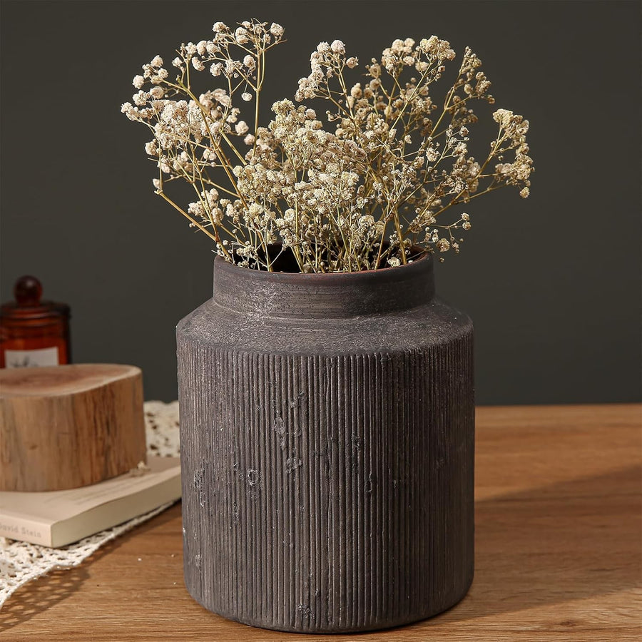Dark Brown Rustic Terracotta Vase 6.1in Farmhouse Vintage Flower Decor