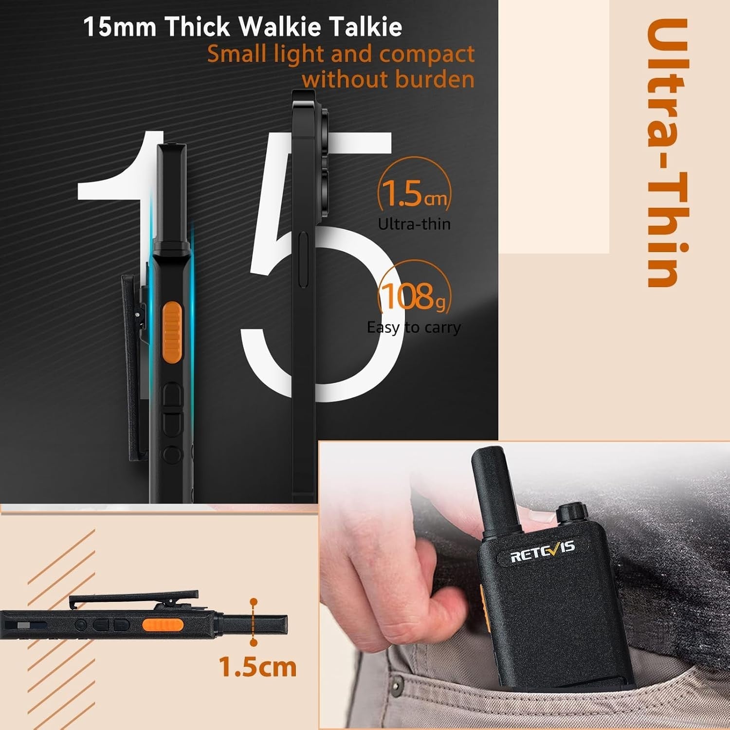 PMR446 Walkie Talkie 2 Pack USB-C Rechargeable VOX Headset 3km Range