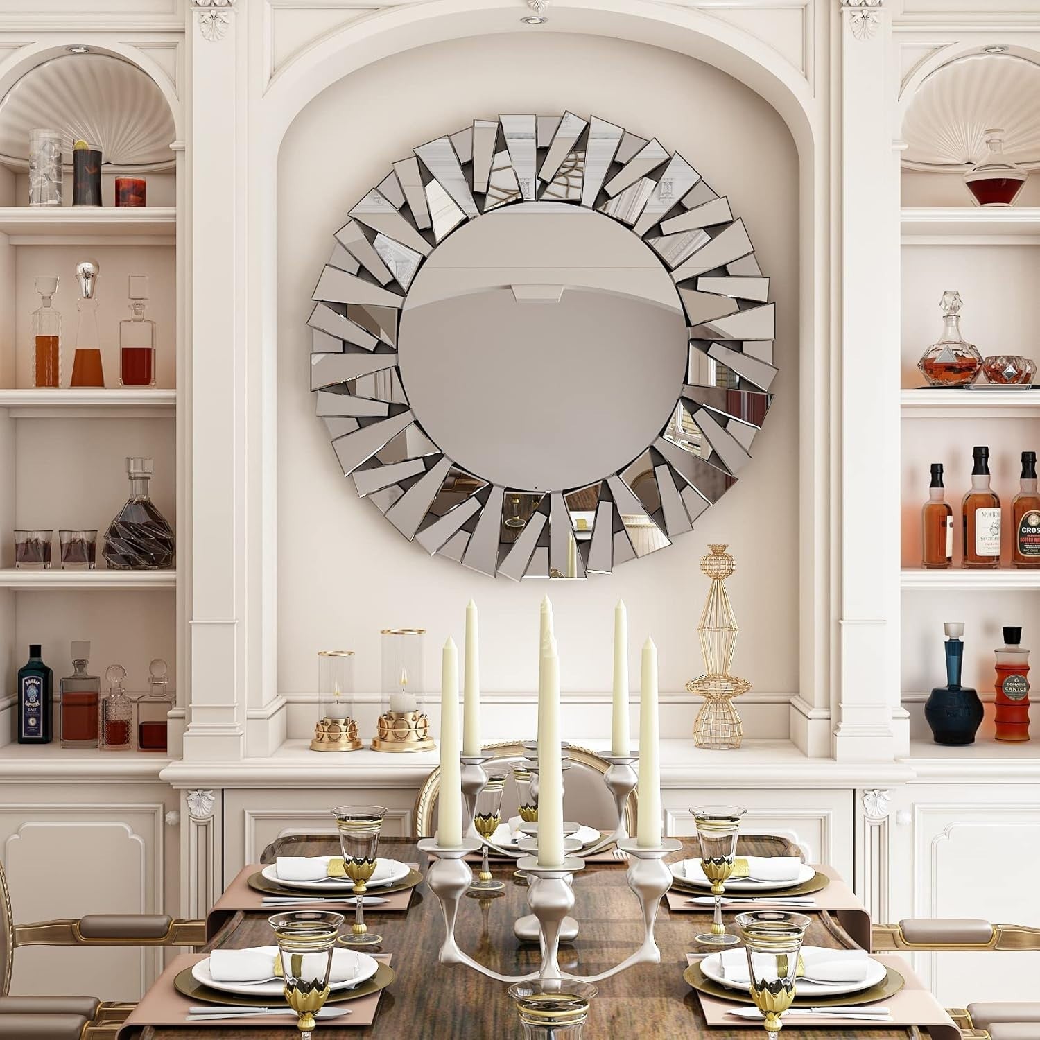 Large 80cm Round Sunburst Wall Mirror - Beveled Glass, Decorative Home Decor