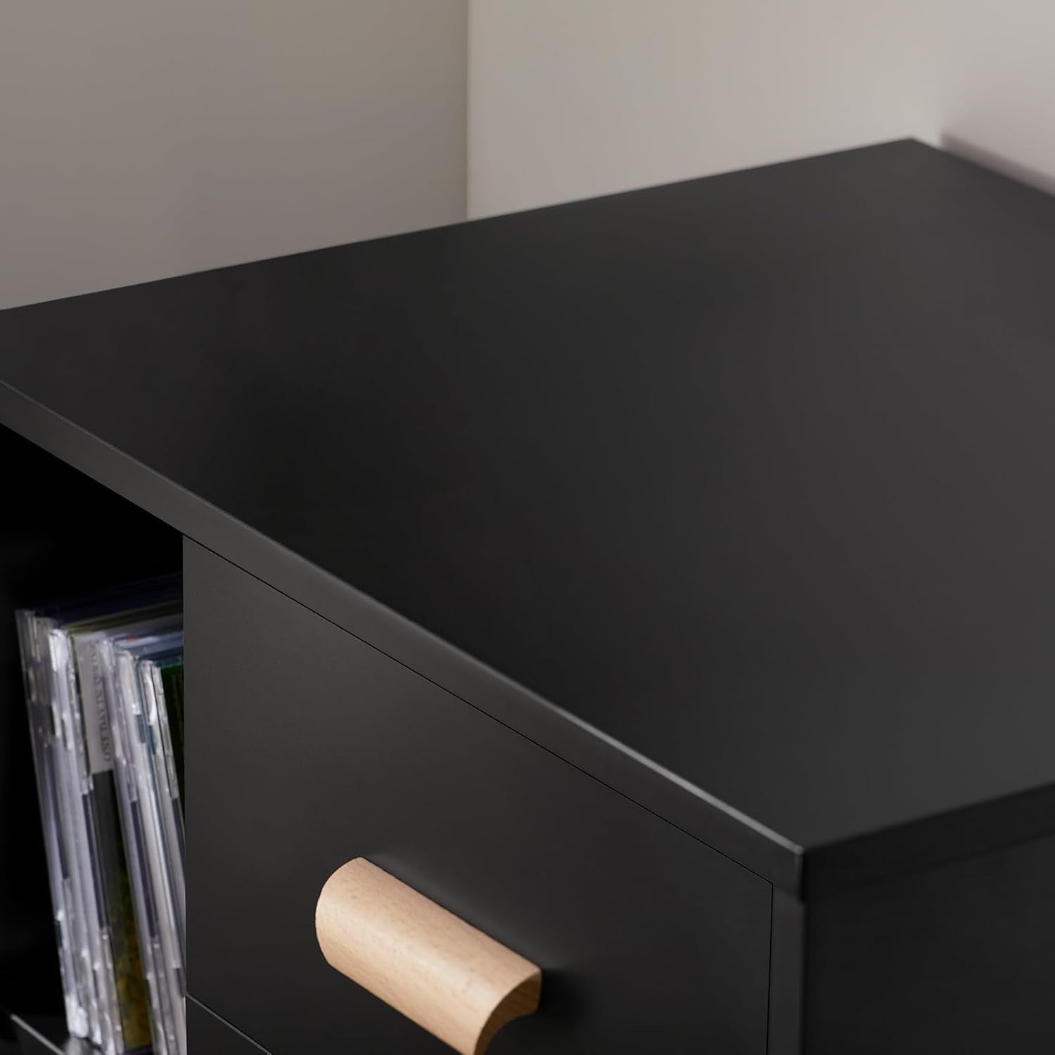 Modern Black 3 Drawer Bedside Table with Shelves – Wooden Storage Cabinet