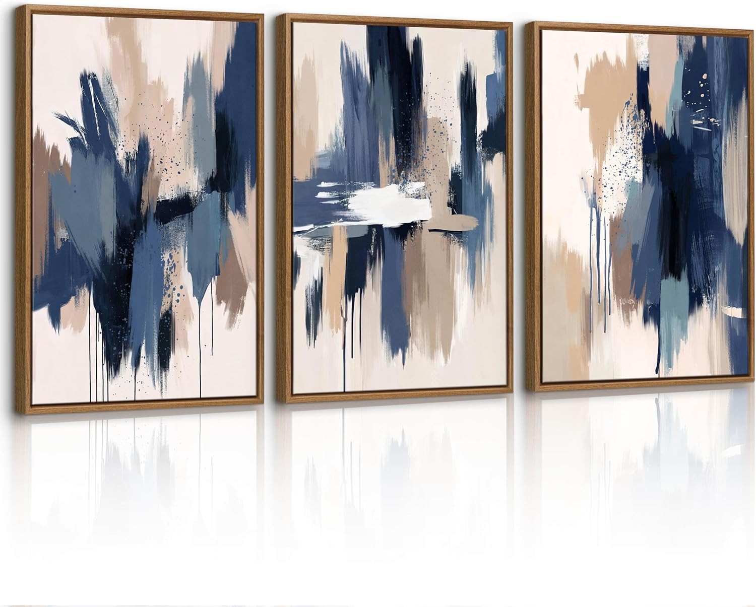 3 Piece Abstract Framed Canvas Wall Art Set Beige Blue 30x40cm