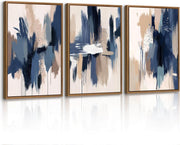 3 Piece Abstract Framed Canvas Wall Art Set Beige Blue 30x40cm