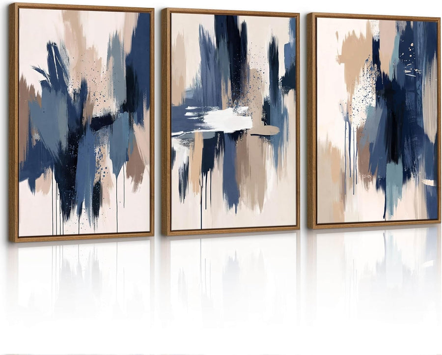 3 Piece Abstract Framed Canvas Wall Art Set Beige Blue 30x40cm