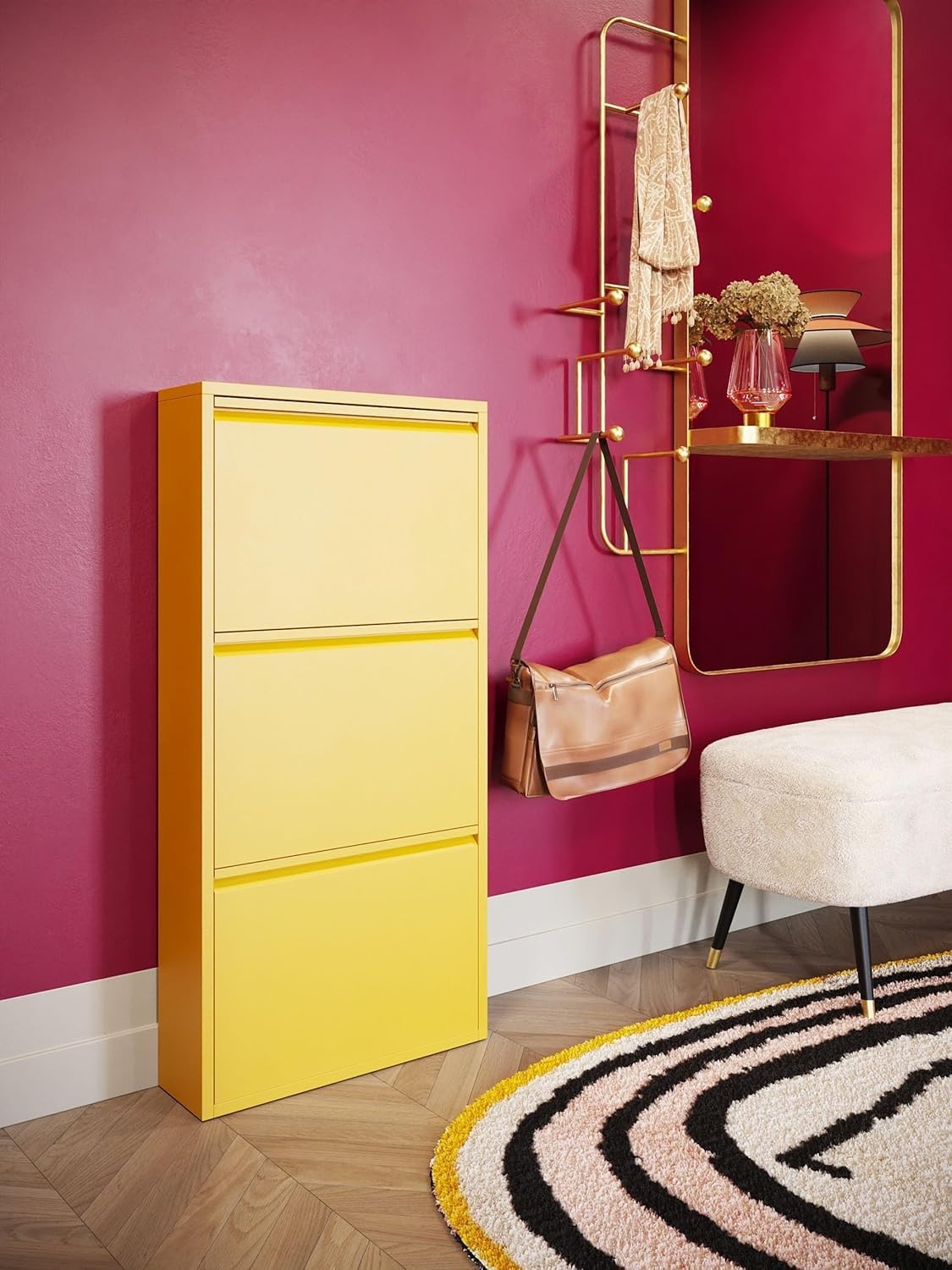 Space-Saving 3-Tier Flip Shoe Cabinet, Slim Metal Rack for 6 Pairs, Yellow