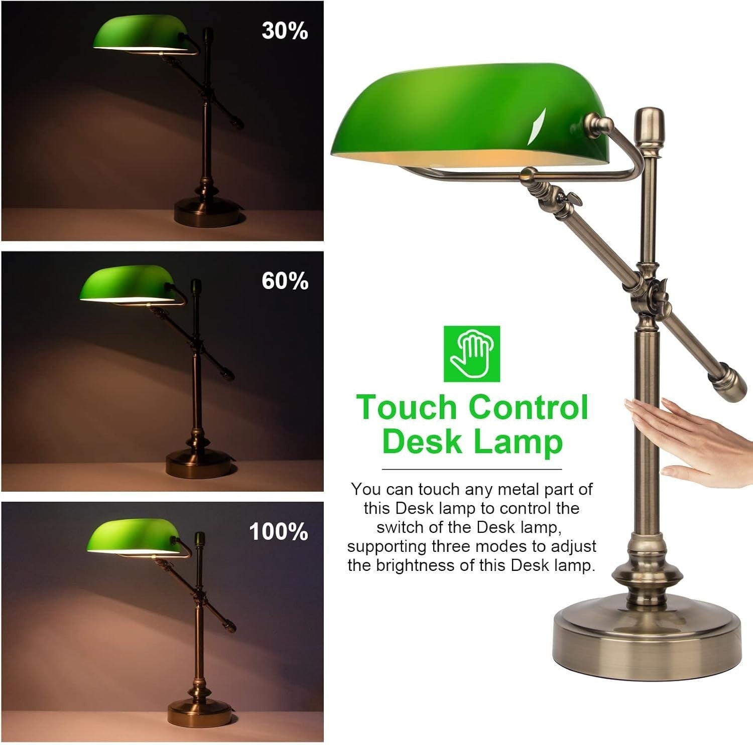 Touch-Sensitive Vintage Desk Lamp with USB Ports & Adjustable Arm