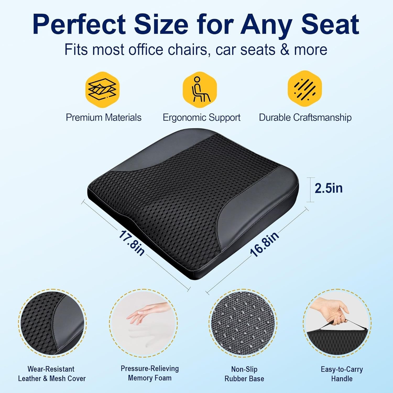 Memory Foam Car Seat Cushion Height Booster Back Pain Relief Office Driving