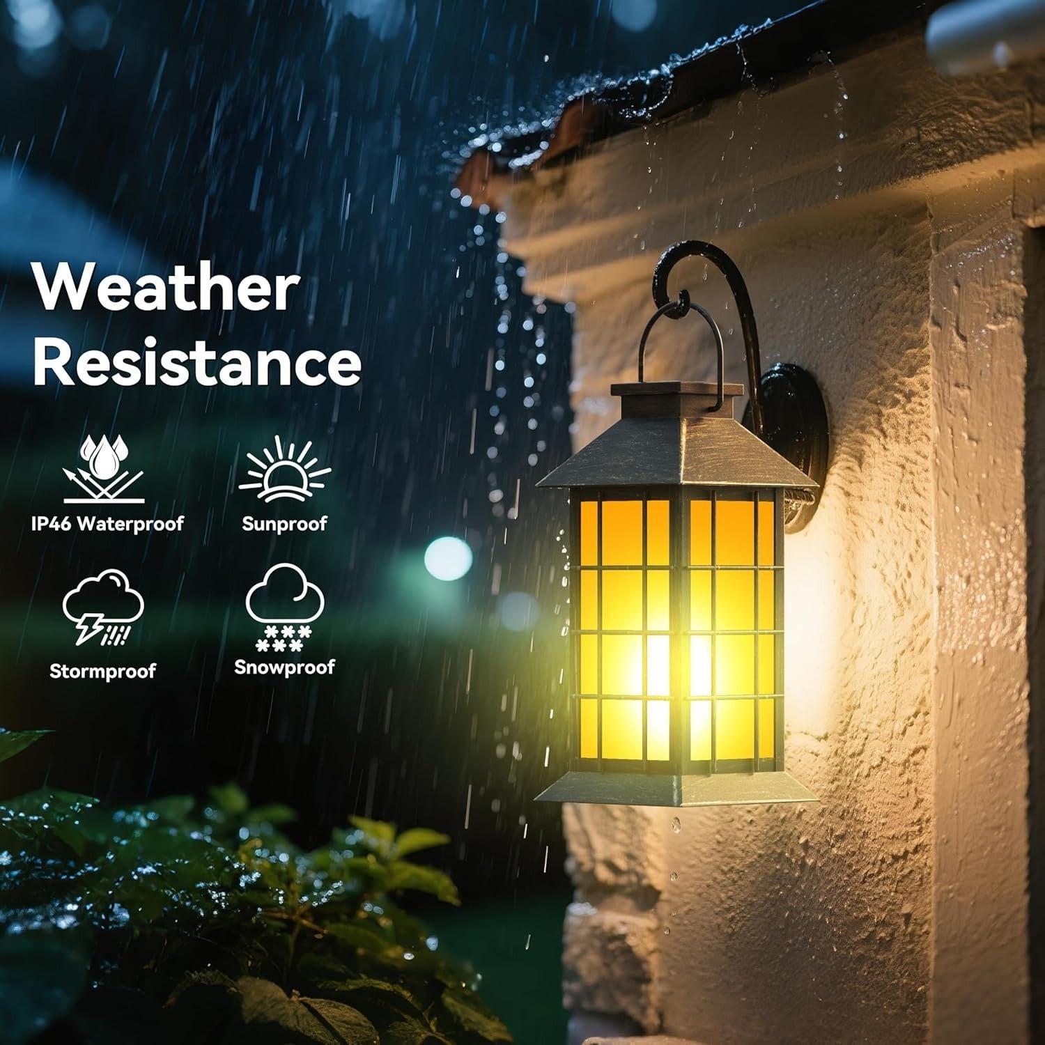 anyperfect 2-Pack Solar Lanterns Flickering Flame 13" Bronze-Grid Glass Outdoor