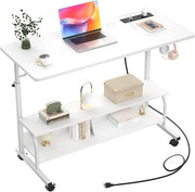 Portable Desk on Wheels Height Adjustable Standing Desk with Power USB White