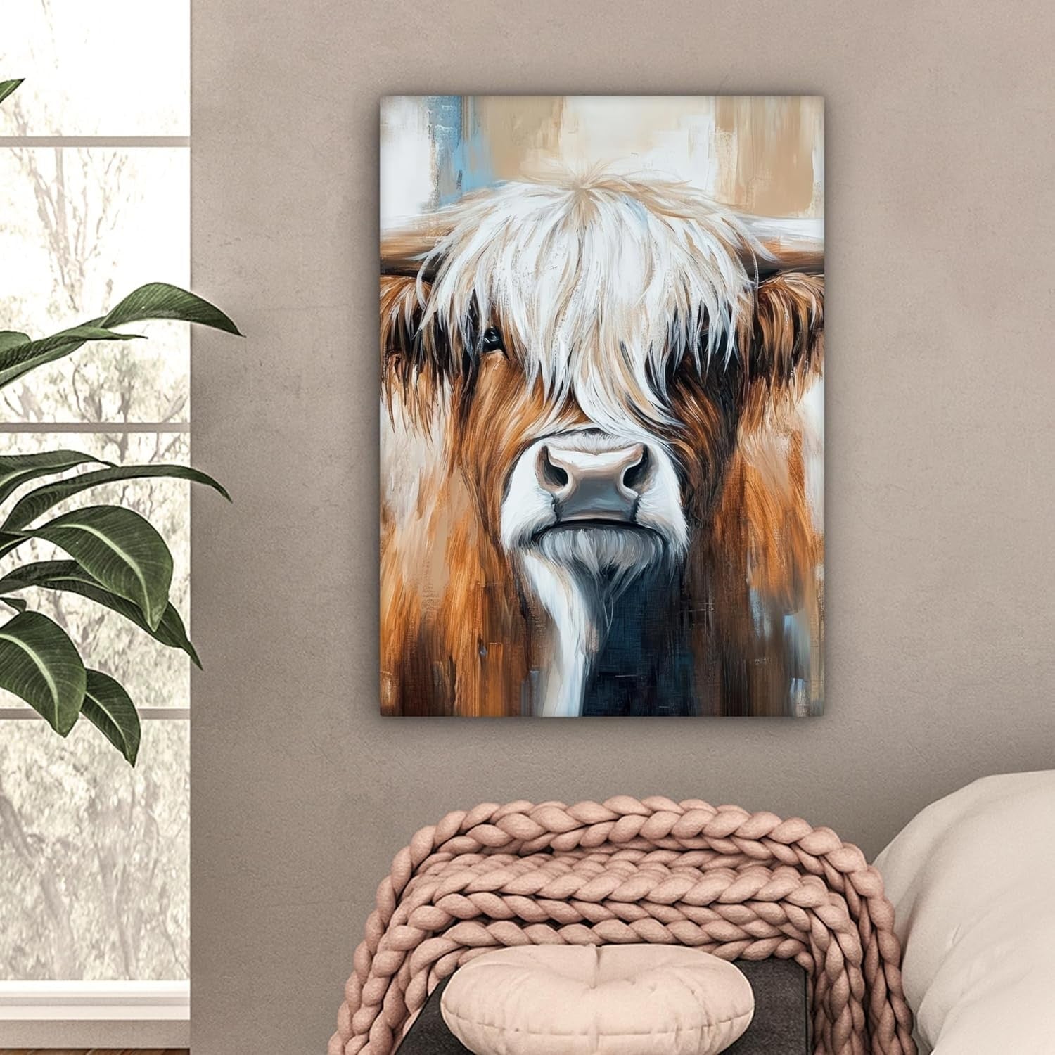 Highland Cow Canvas Wall Art 60x80cm Framed Rustic Farmhouse