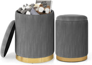 Grey Velvet Nesting Footstools Set of 2 Storage Ottomans Round Gold Base