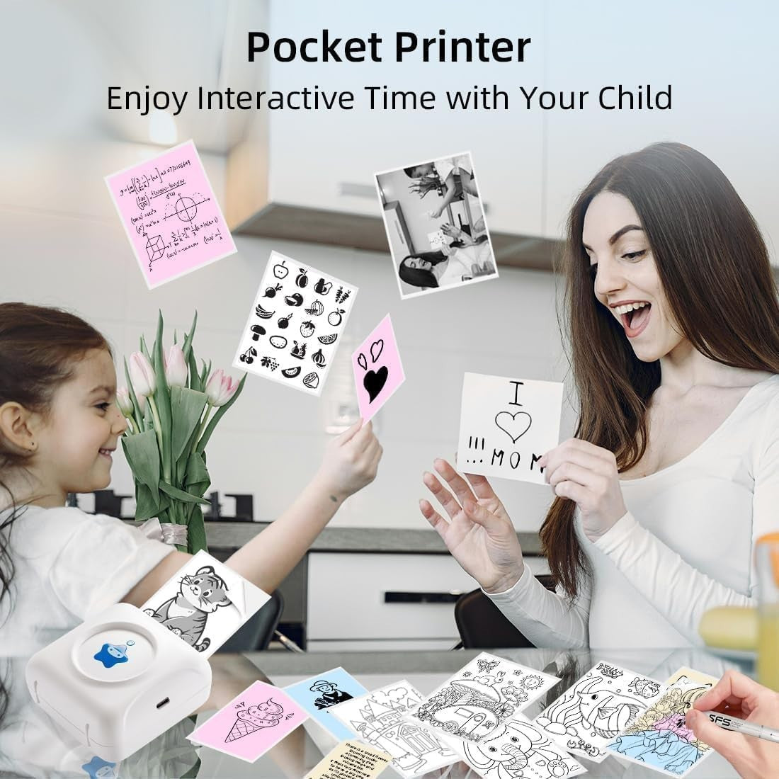 Mini Thermal Printer TP2 Bluetooth Pocket Label Photo Printer Blue White