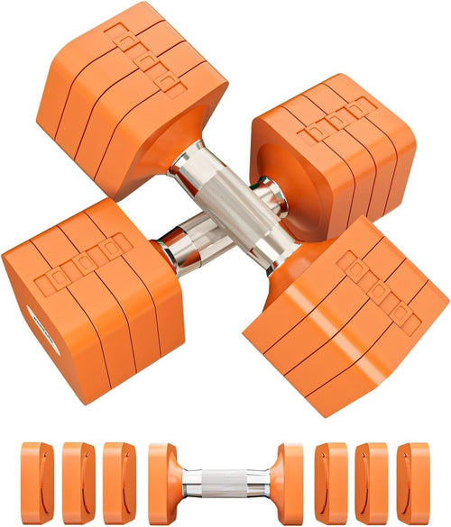 20LB Adjustable Dumbbells Pair 4-in-1 Anti-Roll Orange Home Gym Weights