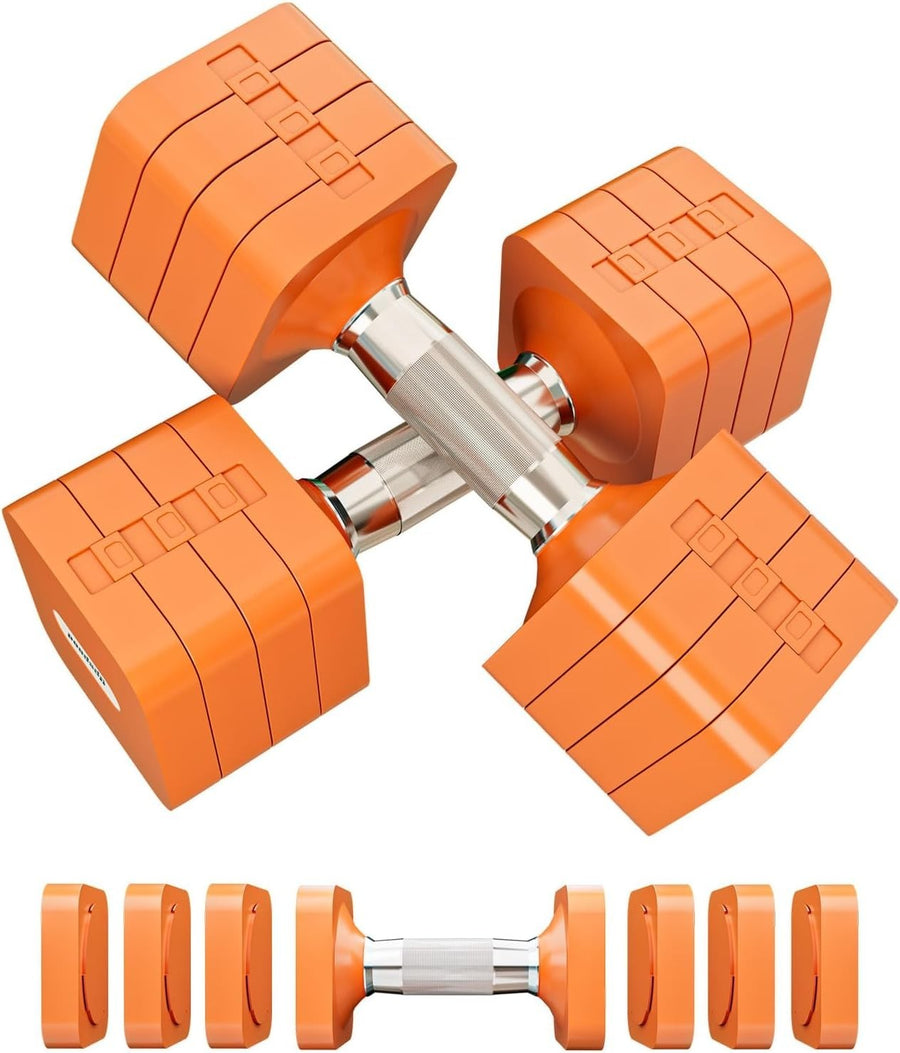20LB Adjustable Dumbbells Pair 4-in-1 Anti-Roll Orange Home Gym Weights