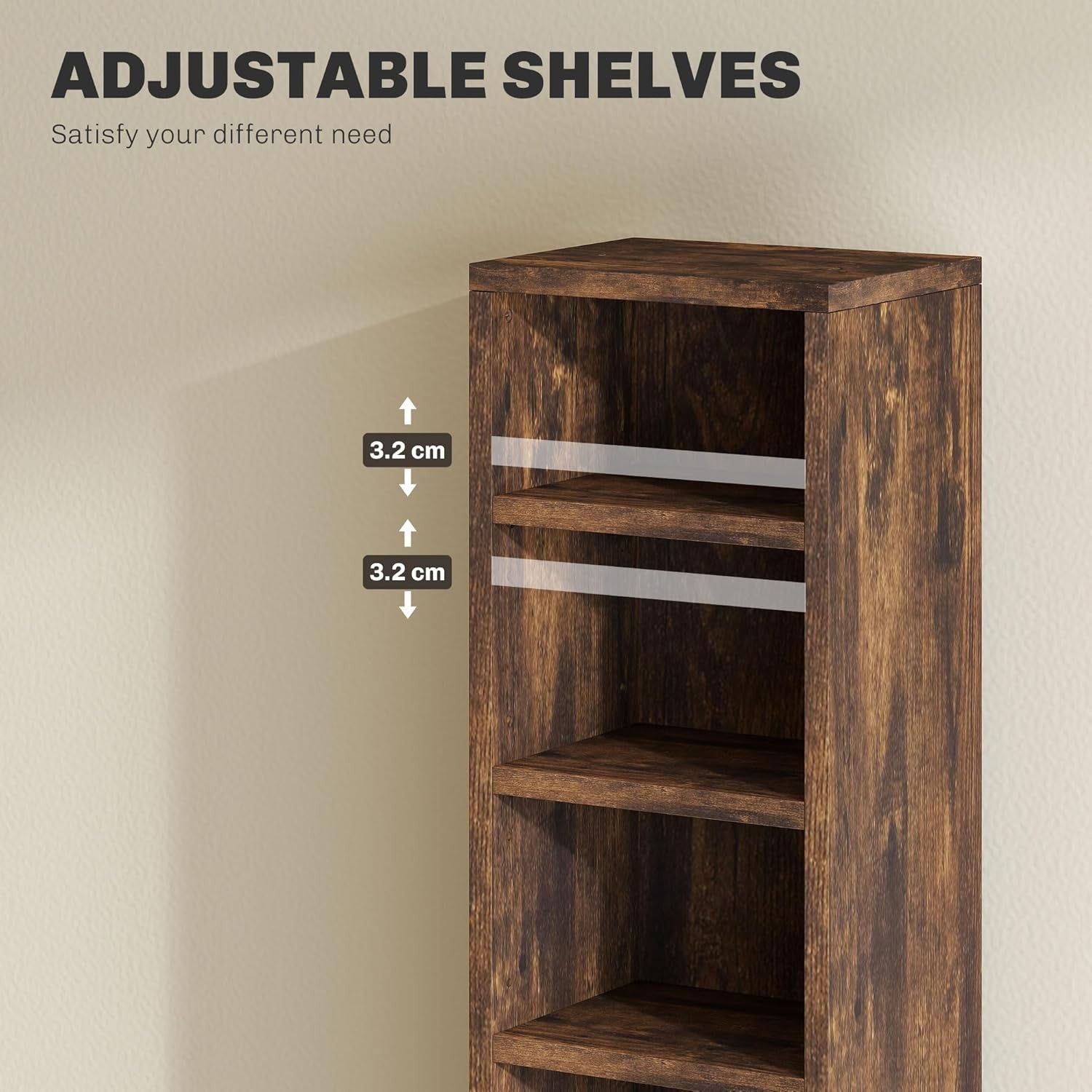 Set of 2 Rustic Brown Media Storage Towers – Adjustable CD DVD Blu-Ray Racks