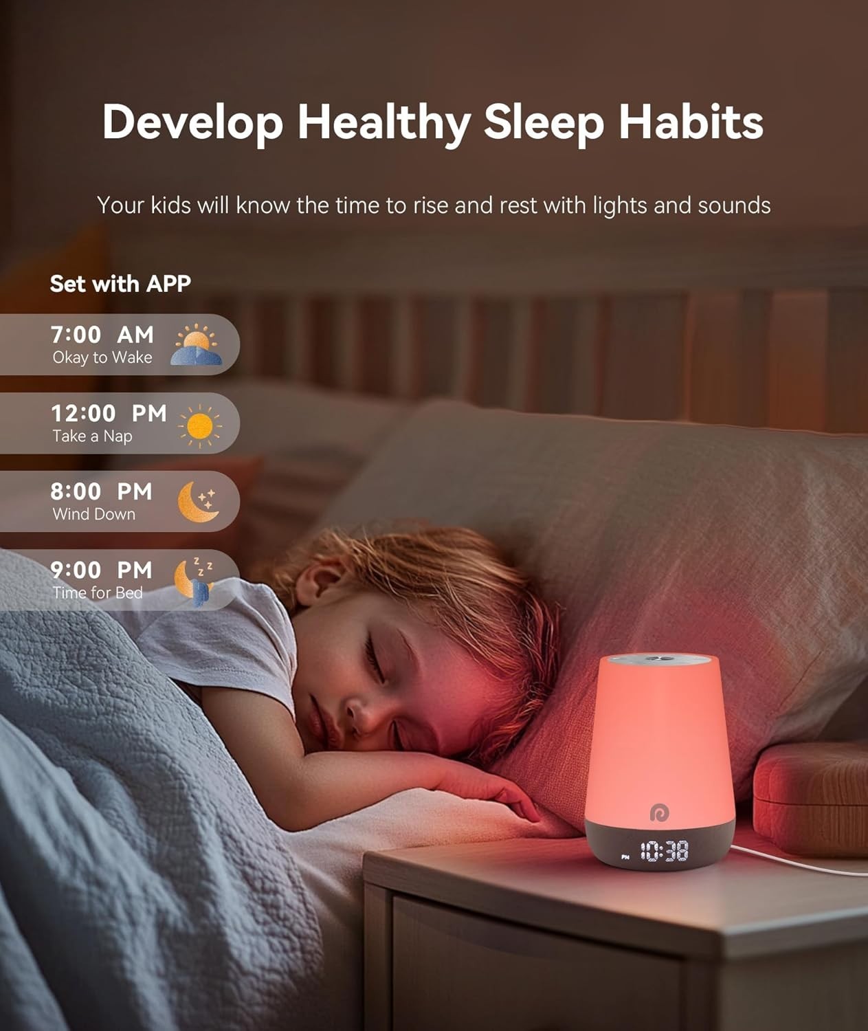 Baby Sleep Trainer Clock White Noise Machine with 34 Sounds & Nightlight