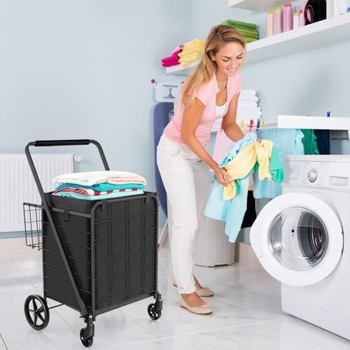 126L Foldable Shopping Trolley Cart – Heavy-Duty Metal, Waterproof, Black