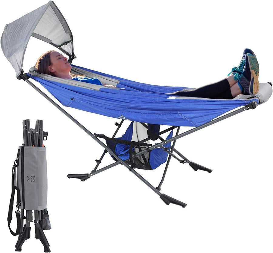 Portable Hammock with Stand & Adjustable Sunshade | 168cm Steel Frame Outdoor