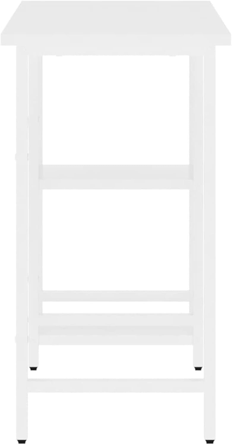 White Computer Desk 80cm with 2 Shelves MDF Metal Frame Home Office Table