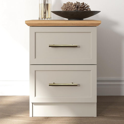 Light Grey & Oak 2 Drawer Bedside Table | Modern Bedroom Storage Nightstand