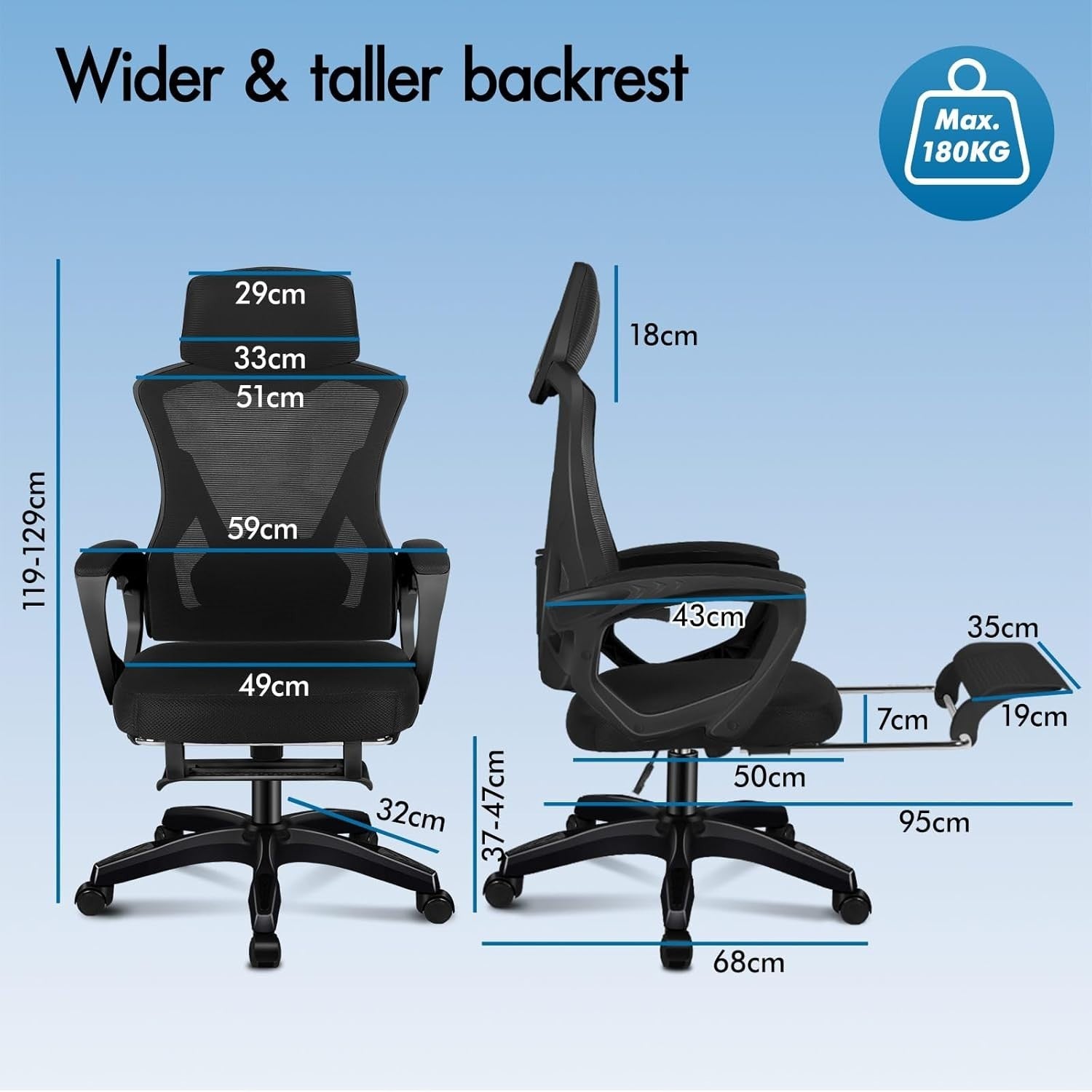 Ergonomic High-Back Office Chair Mesh Back Support Recliner Footrest 180KG Max