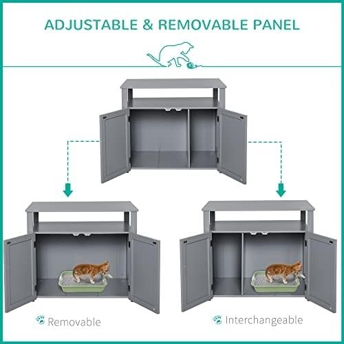 Modern Cat Litter Box Cabinet with Shelves & Hidden Compartment, Grey