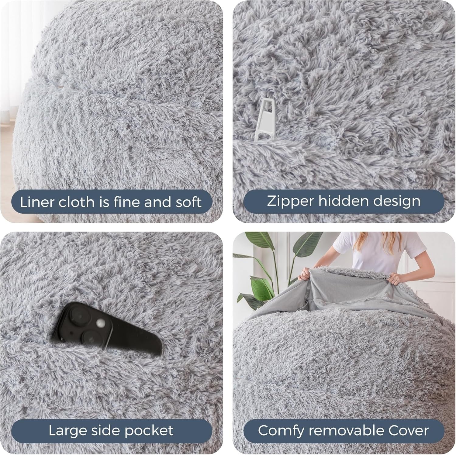 Giant Bean Bag Bed Chair Sofa King Size Soft Washable Grey Lounge