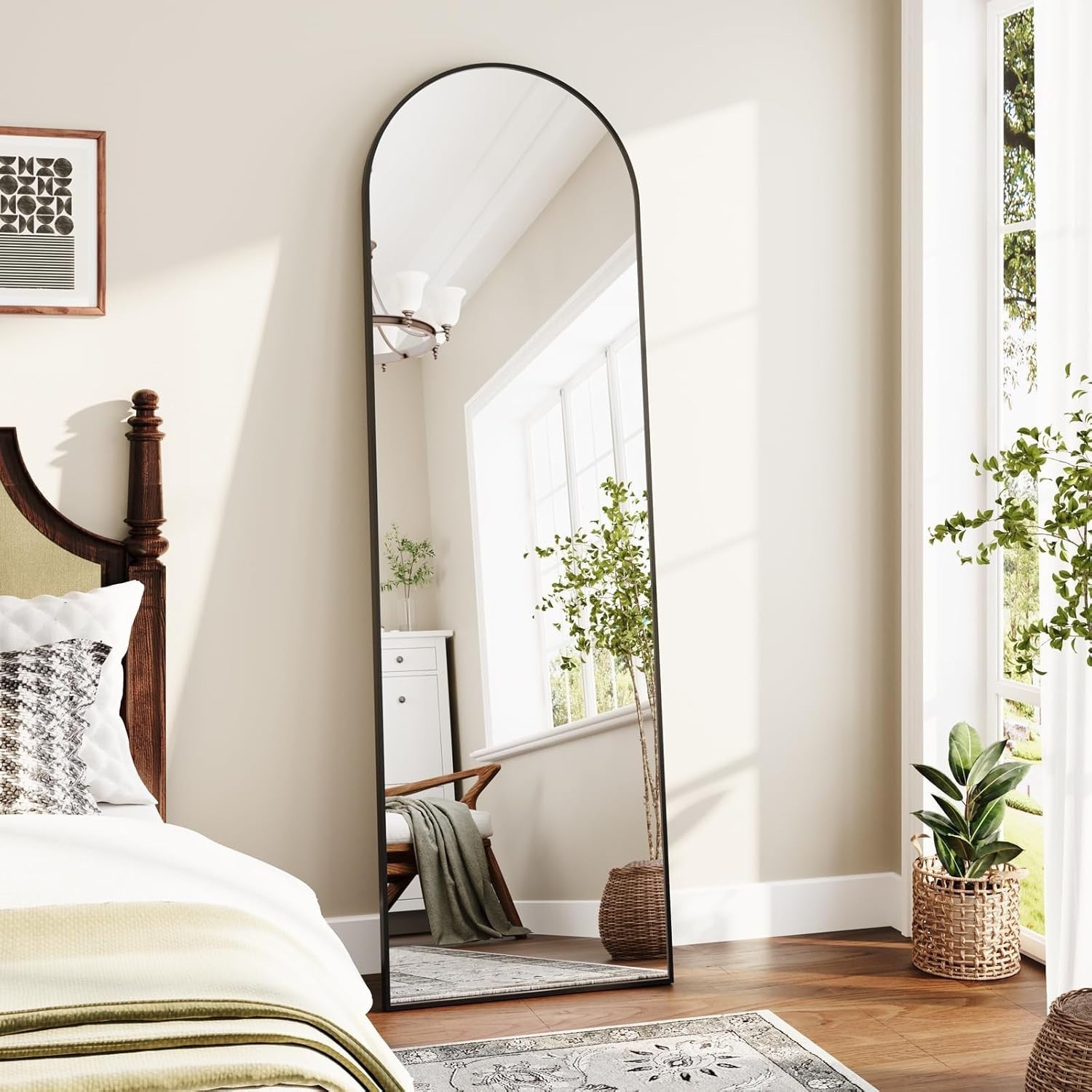 Large Full Length Arched Floor Mirror 160x50cm with Stand, Sleek Metal Frame
