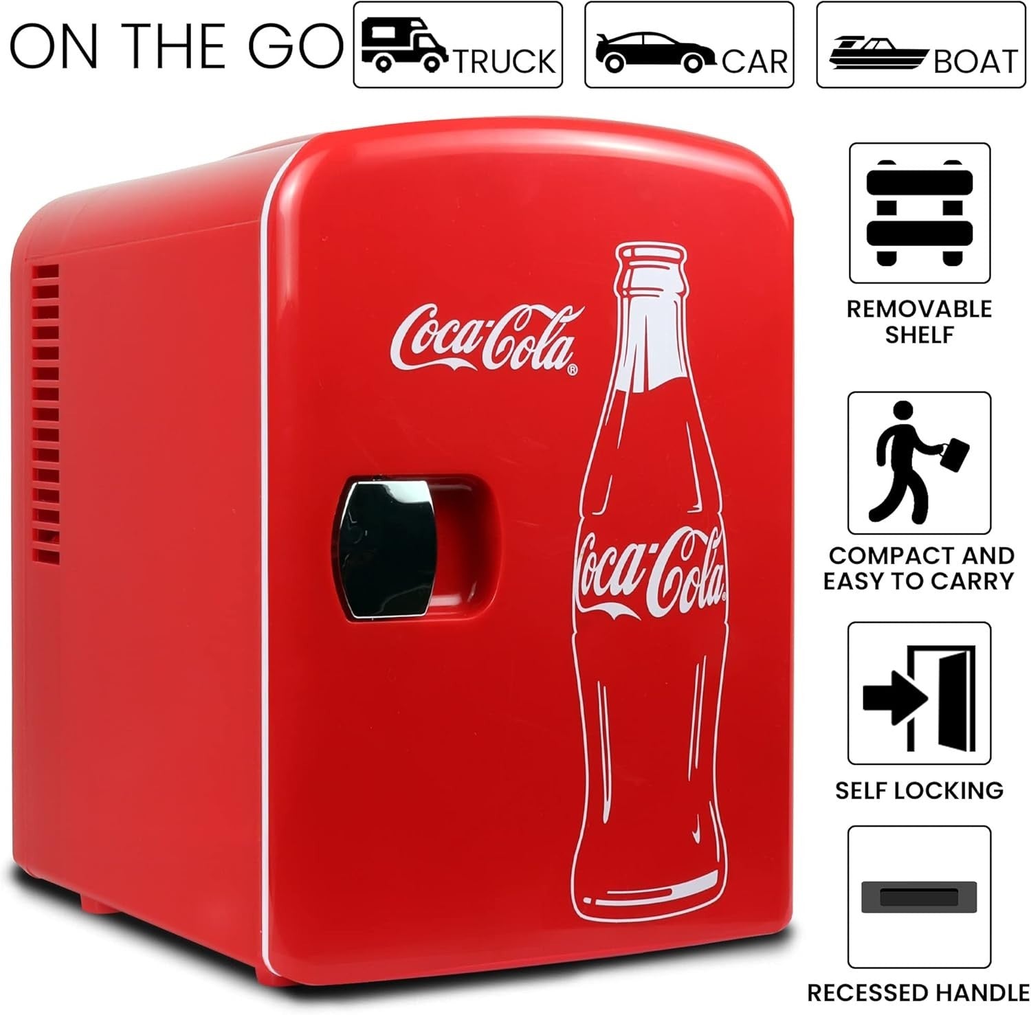4L Mini Fridge Portable Coca-Cola Cooler Bedroom Office Dorm Red