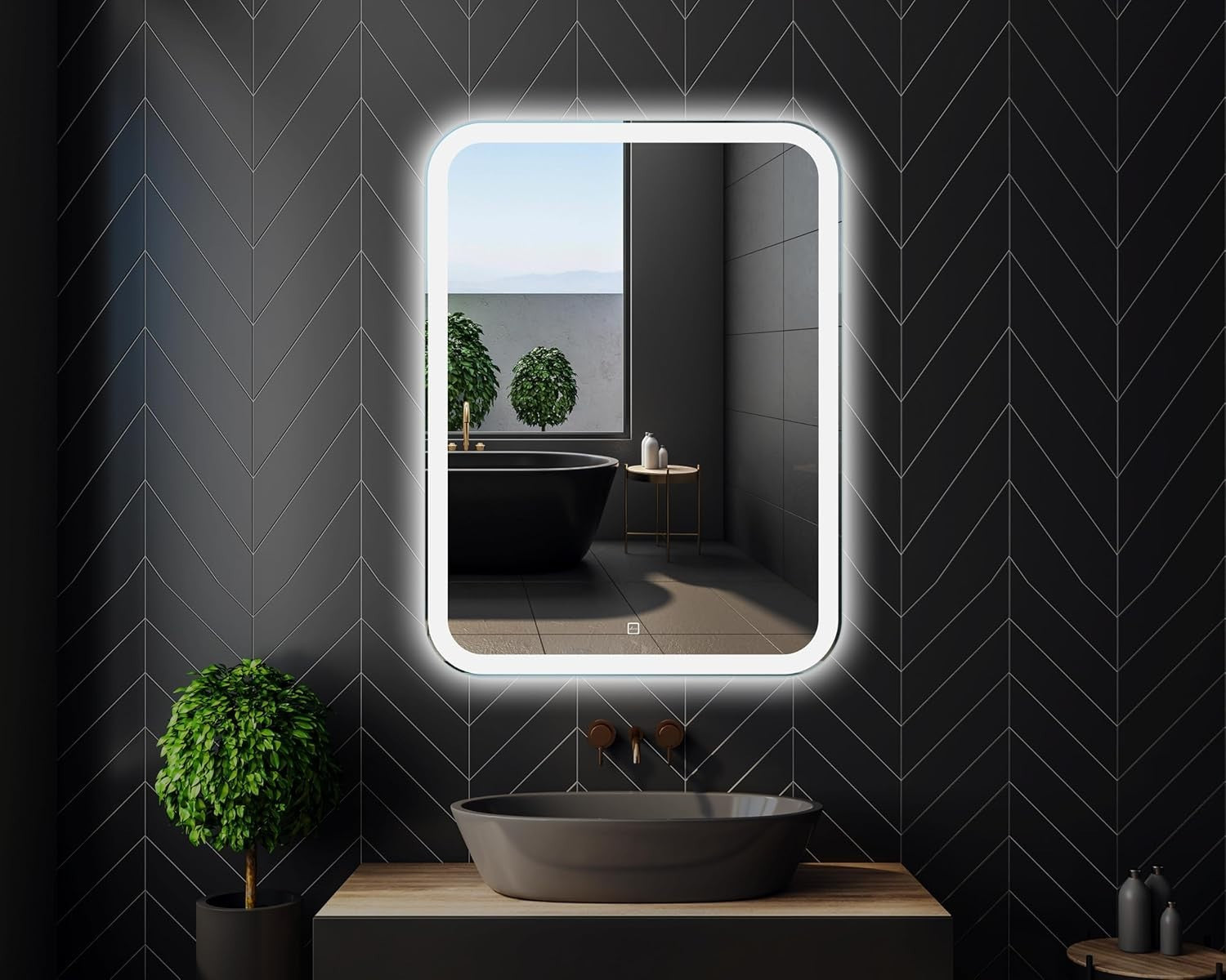 LED Bathroom Mirror 50x70cm Anti-Fog Touch Sensor, Natural White Glow