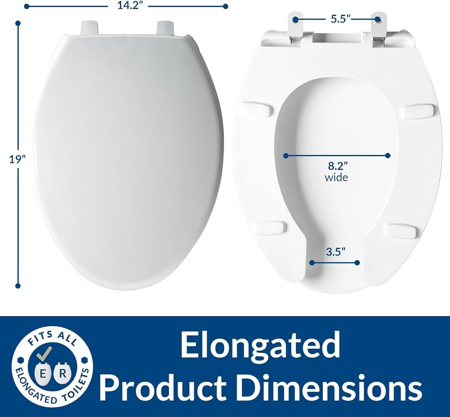 Commercial Elongated Toilet Seat White Heavy-Duty Soft Close Stay-Tite