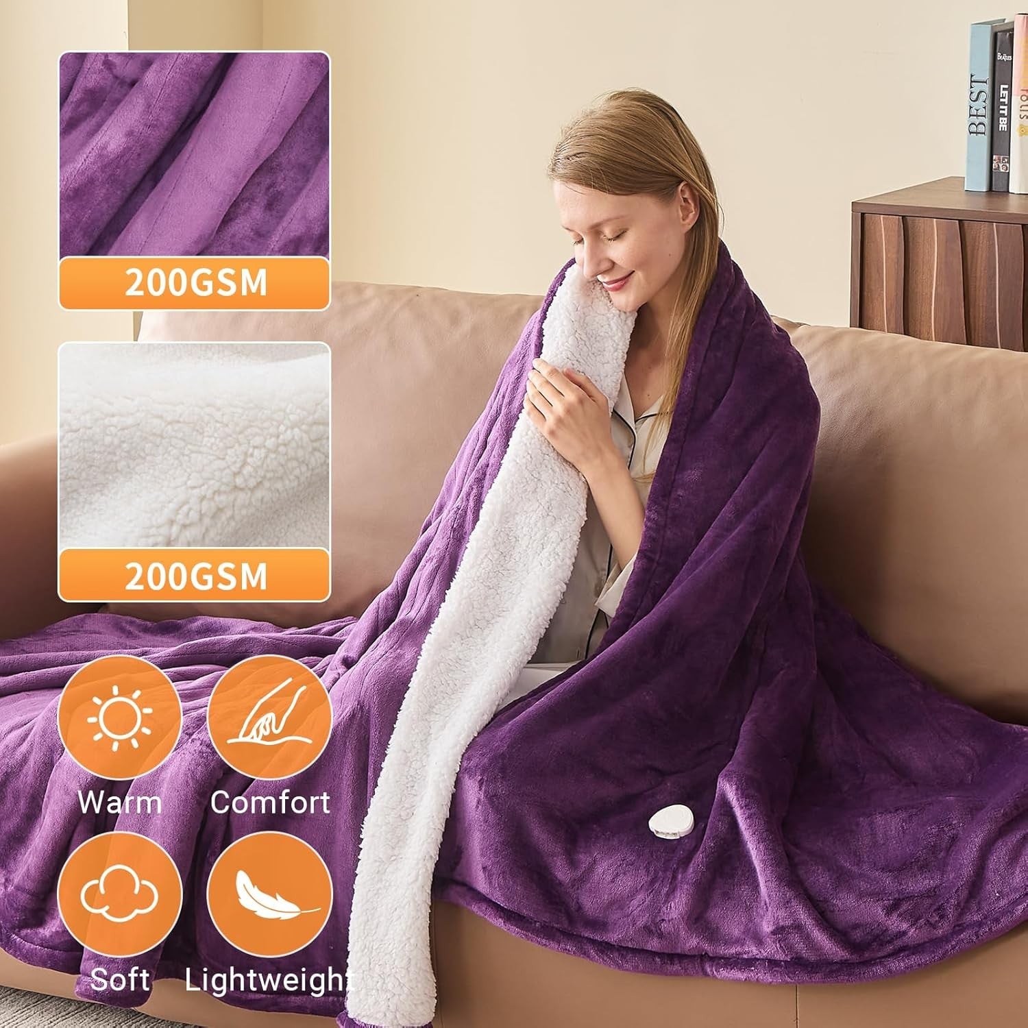 Electric Heated Blanket 130x160cm Sherpa 10 Heat Settings Timer