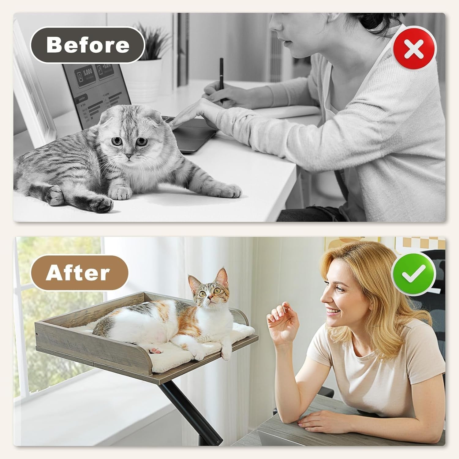 Wooden Desk Cat Bed Rotating Cat Hammock Adjustable Desktop Perch
