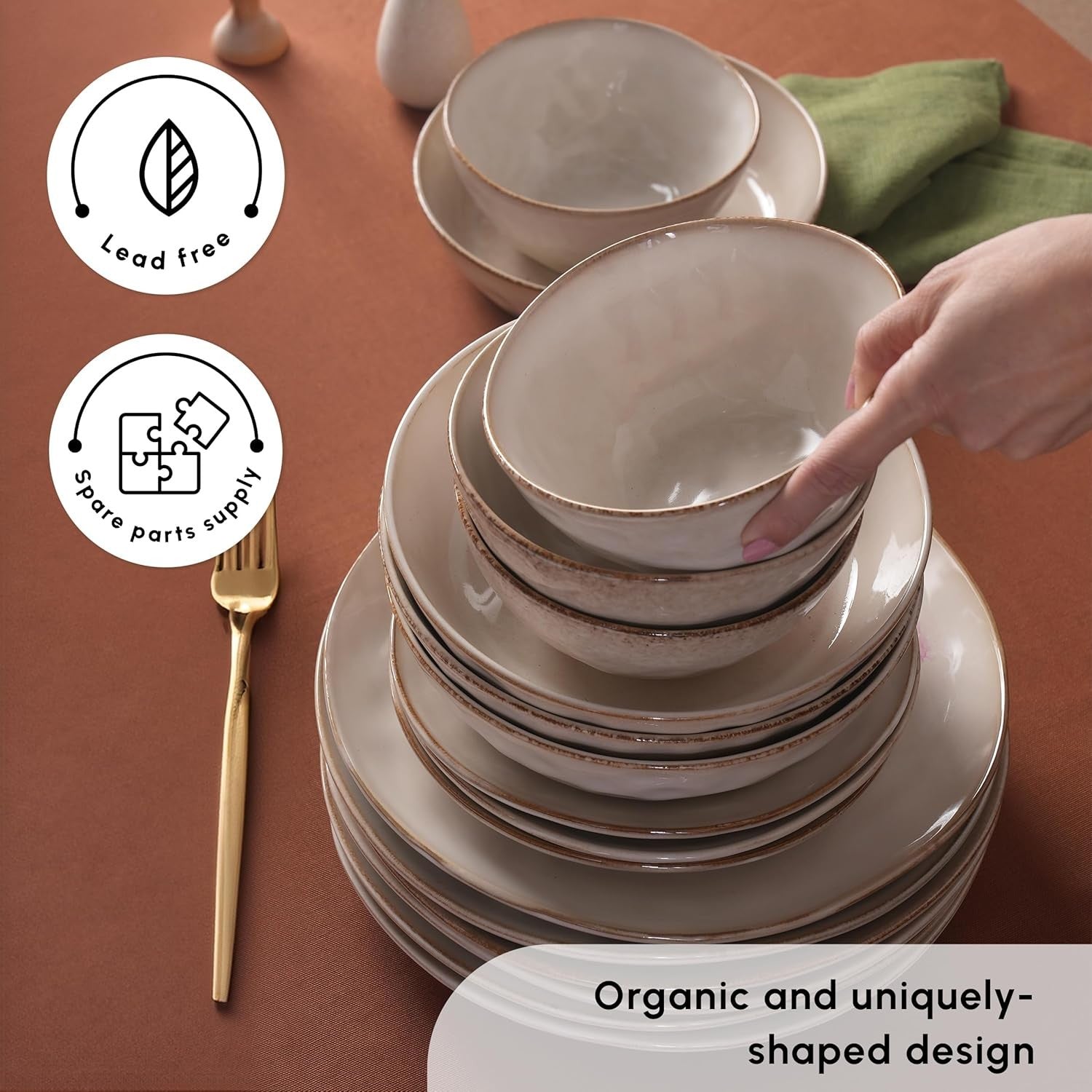 24pc Stoneware Dinner Set Plates Bowls Reactive Glaze Tableware for 6