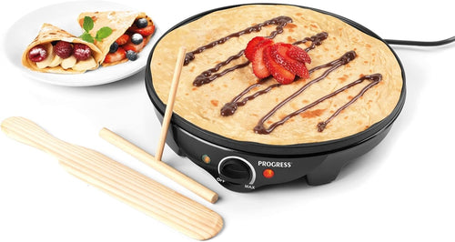 Electric Crepe Maker 30cm Non-Stick Plate 3 Min Heat Up Adjustable Temp + Tool