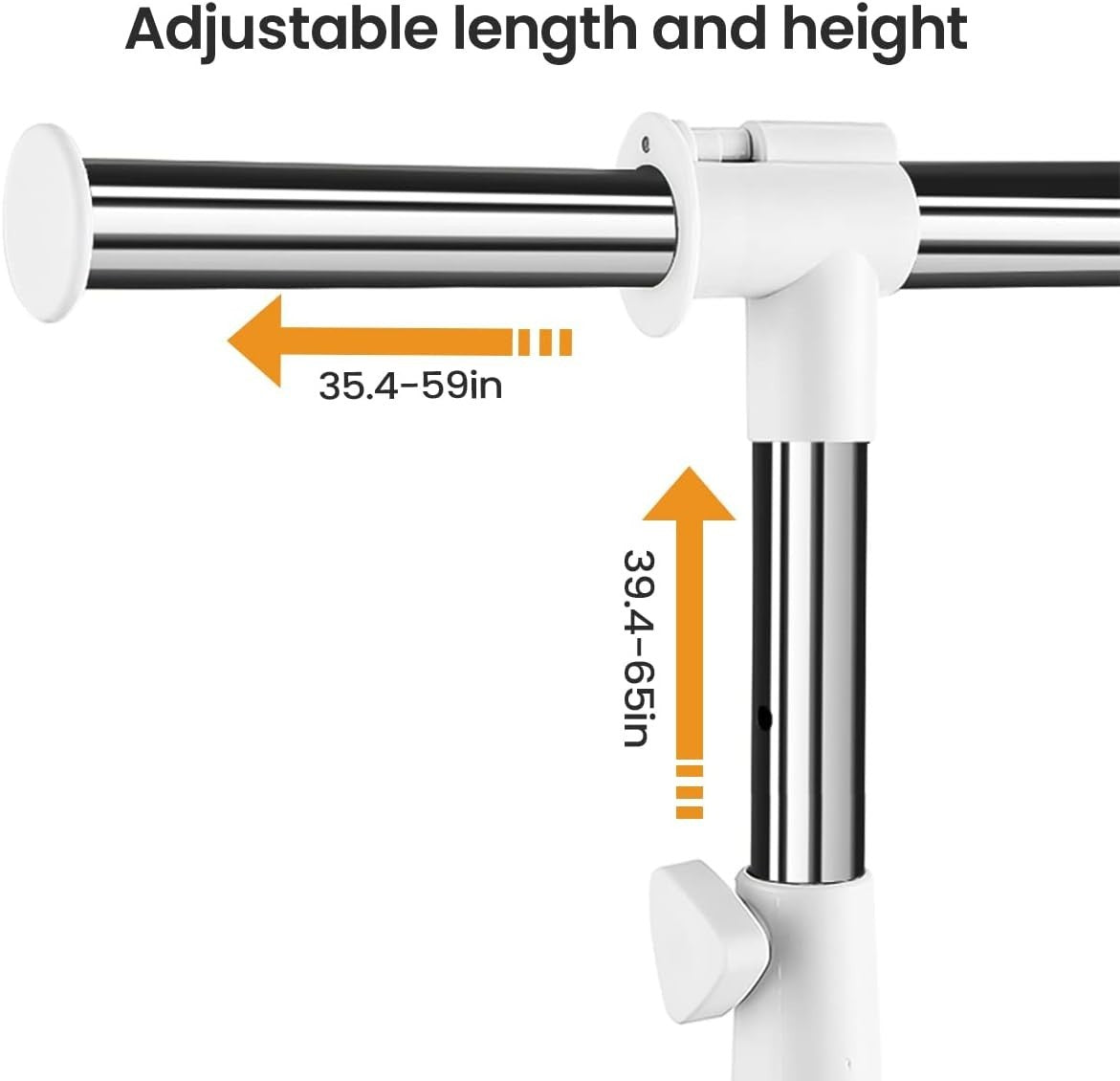 Heavy Duty Adjustable Clothes Rail with Wheels & Shelf – White