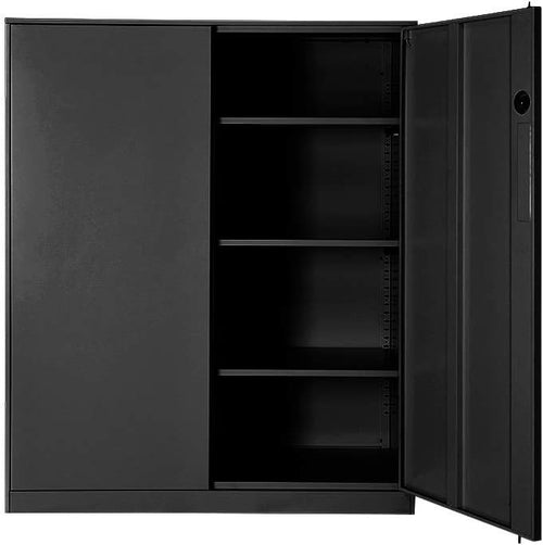 Lockable Black Metal Filing Cabinet with Adjustable Shelves for Office Storage