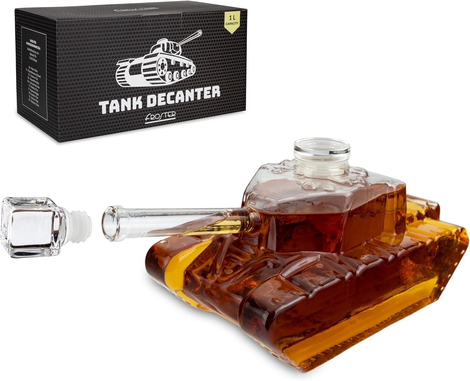 Tank Shaped 1L Whiskey Decanter Glass Novelty Liquor Carafe Gift for Men