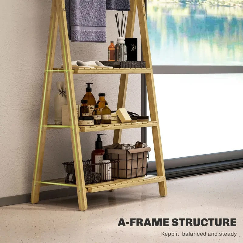 Bamboo Bathroom Shelf Rack Ladder Unit Towel Bars Storage Stand 3 Tier