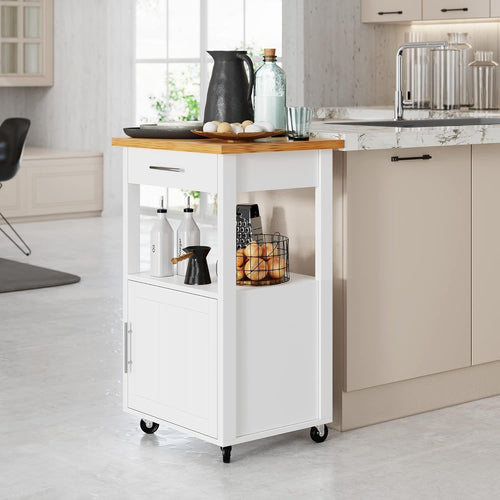 Rolling Kitchen Island Cart with Storage Cabinet, Drawer & Towel Rack White