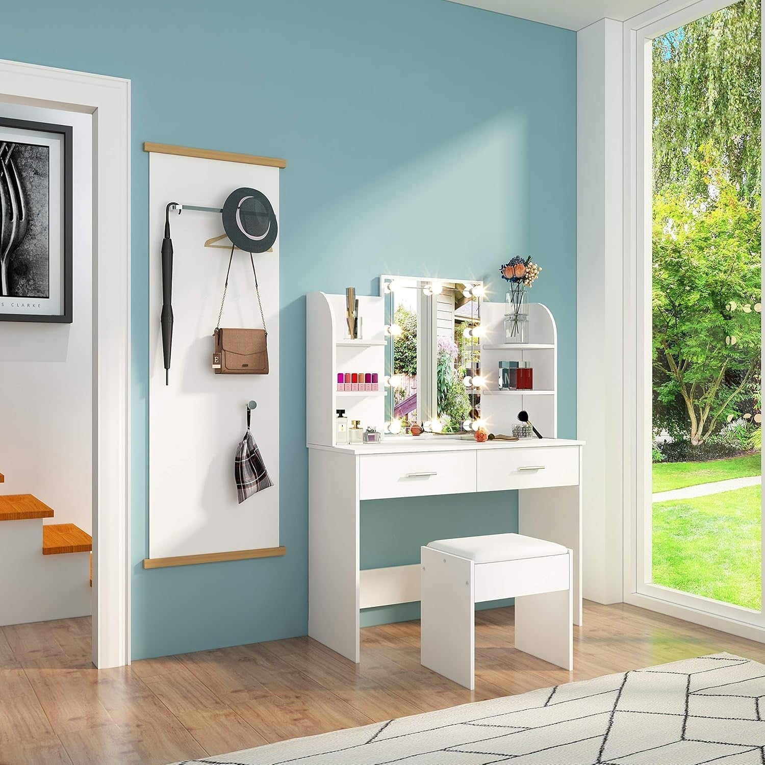 Vanity Dressing Table with Lights Mirror Stool Drawers Storage Makeup Desk