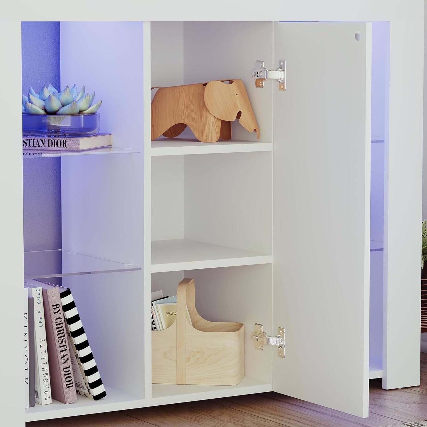 LED Sideboard Cabinet High Gloss Grey White Modern Storage Unit RGB